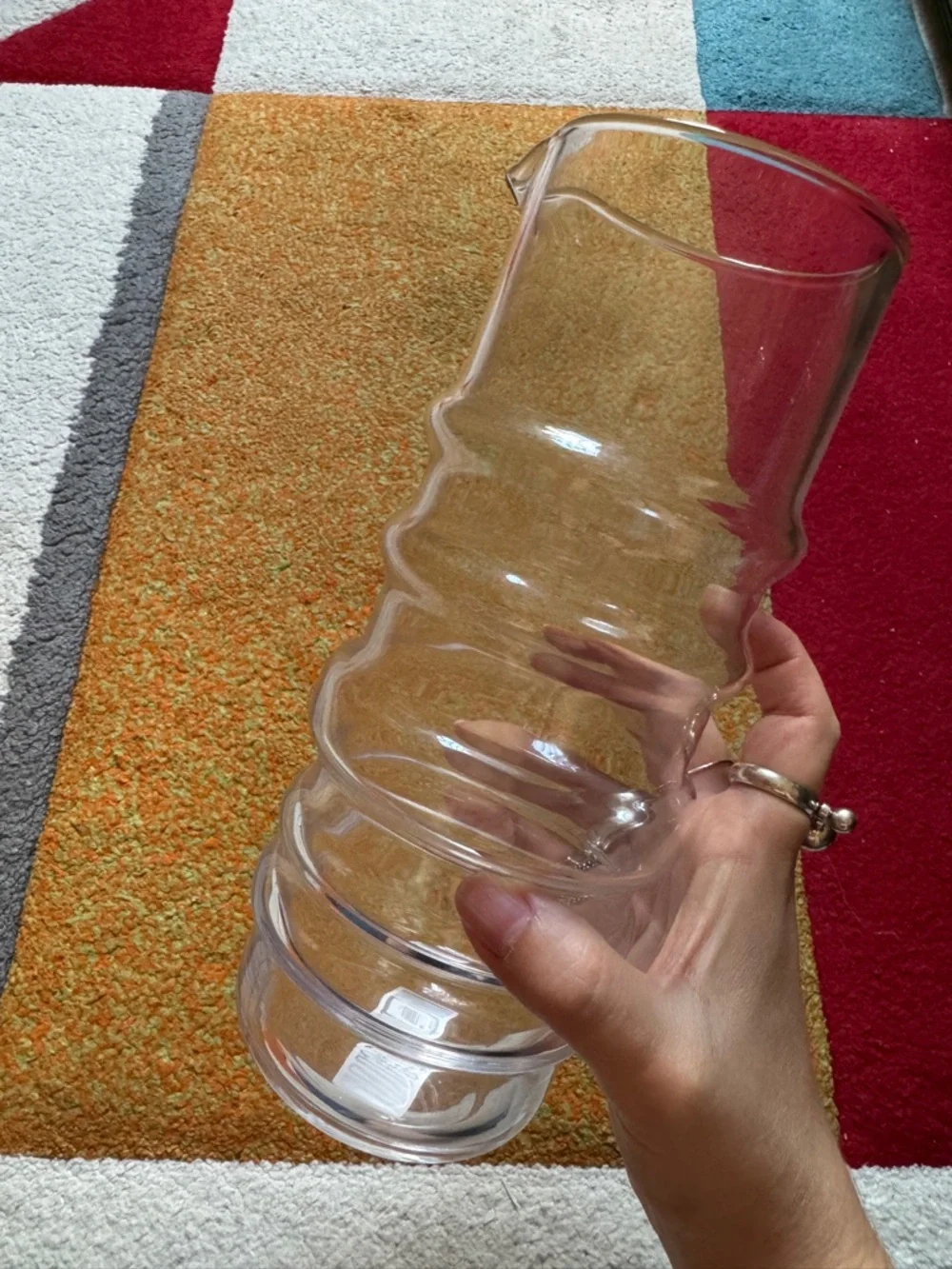 Marimekko Pink and Clear Ribbed Glass Carafe